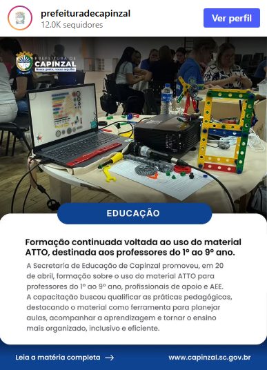 Publicação de Capinzal sobre formação continuada com o material Atto