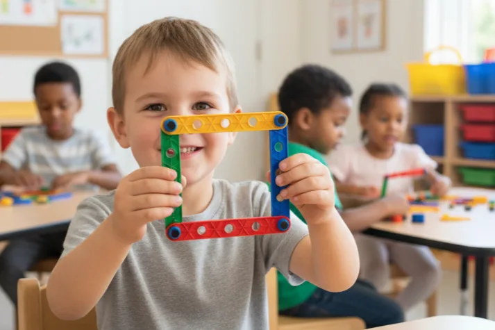 Crianças da Educação Infantil construindo com o Atto conduzidas pelo professor
