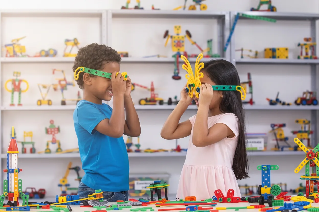 Estudantes criando um protótipo maker com peças do Atto e materiais reaproveitados